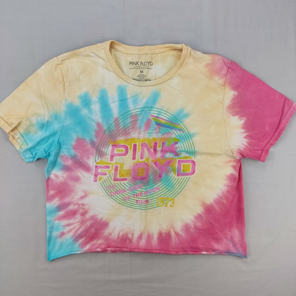 Pink‎ Floyd T-Shirt Womens M Tie Dye Dark Side of the Moon Tour 1973 Crop Top